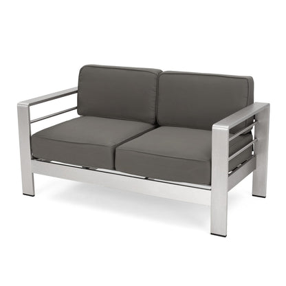 Khaki Aluminum Patio Loveseat for Garden and Poolside Seating