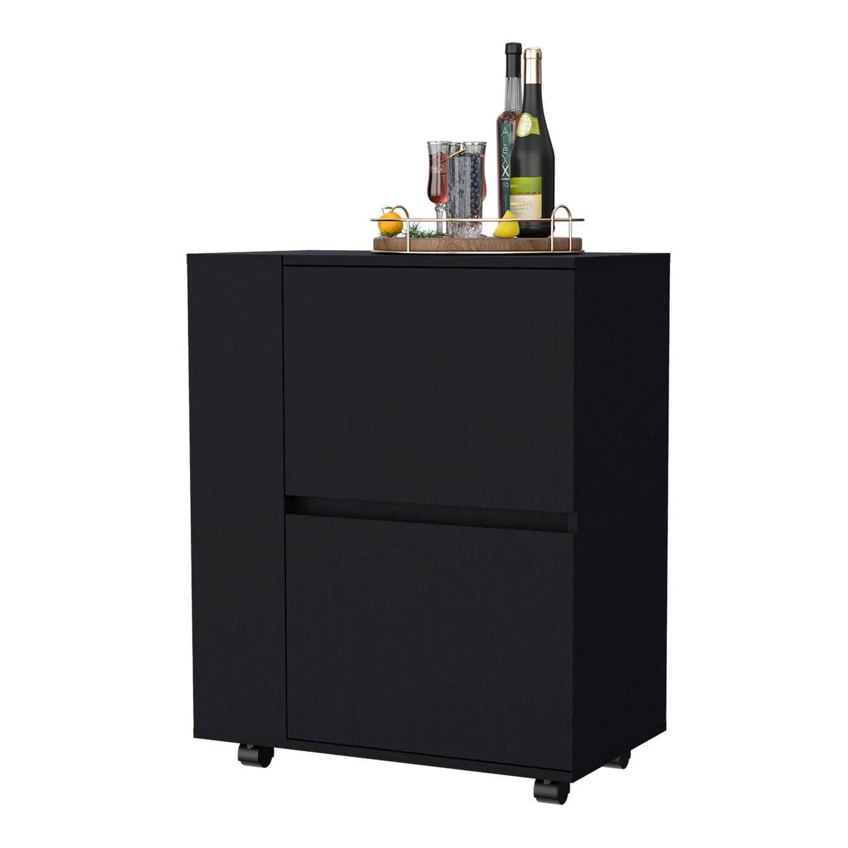 Logan Bar Cart - Black: Dual Cabinet Storage