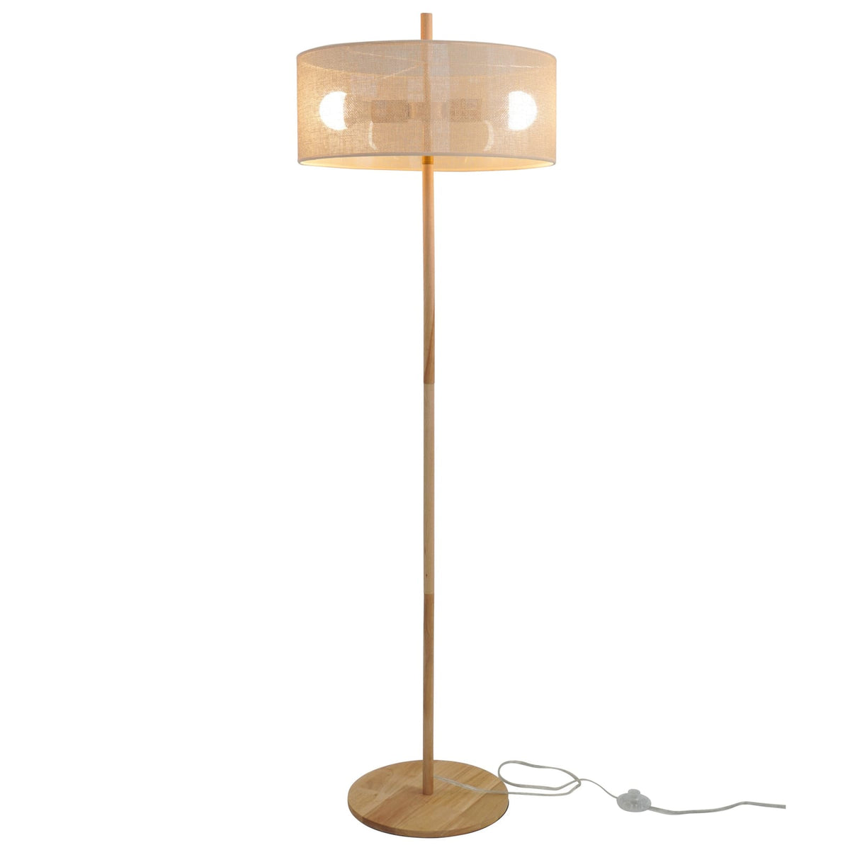 Brown Wood Floor Lamp - Drum Shade Table Lamp for Bedroom Living Room