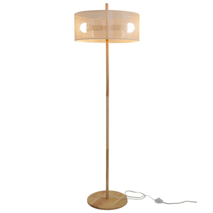 Brown Wood Floor Lamp - Drum Shade Table Lamp for Bedroom Living Room
