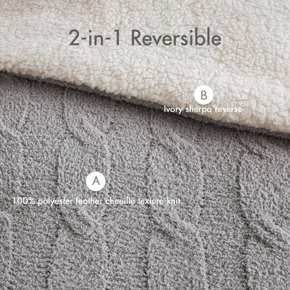3 Pieces Full/Queen Cable Knit Chenille Comforter Set, Gray - Luxurious Comfort &