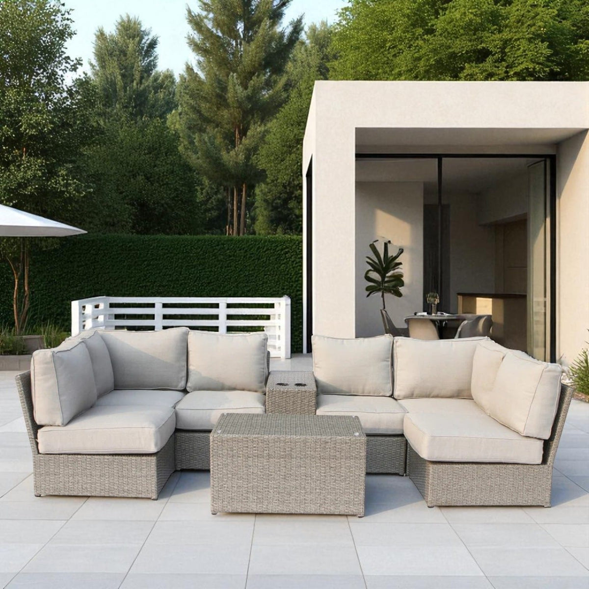 8-Piece Grey Wicker Patio Furniture Set - Pre-Assembled