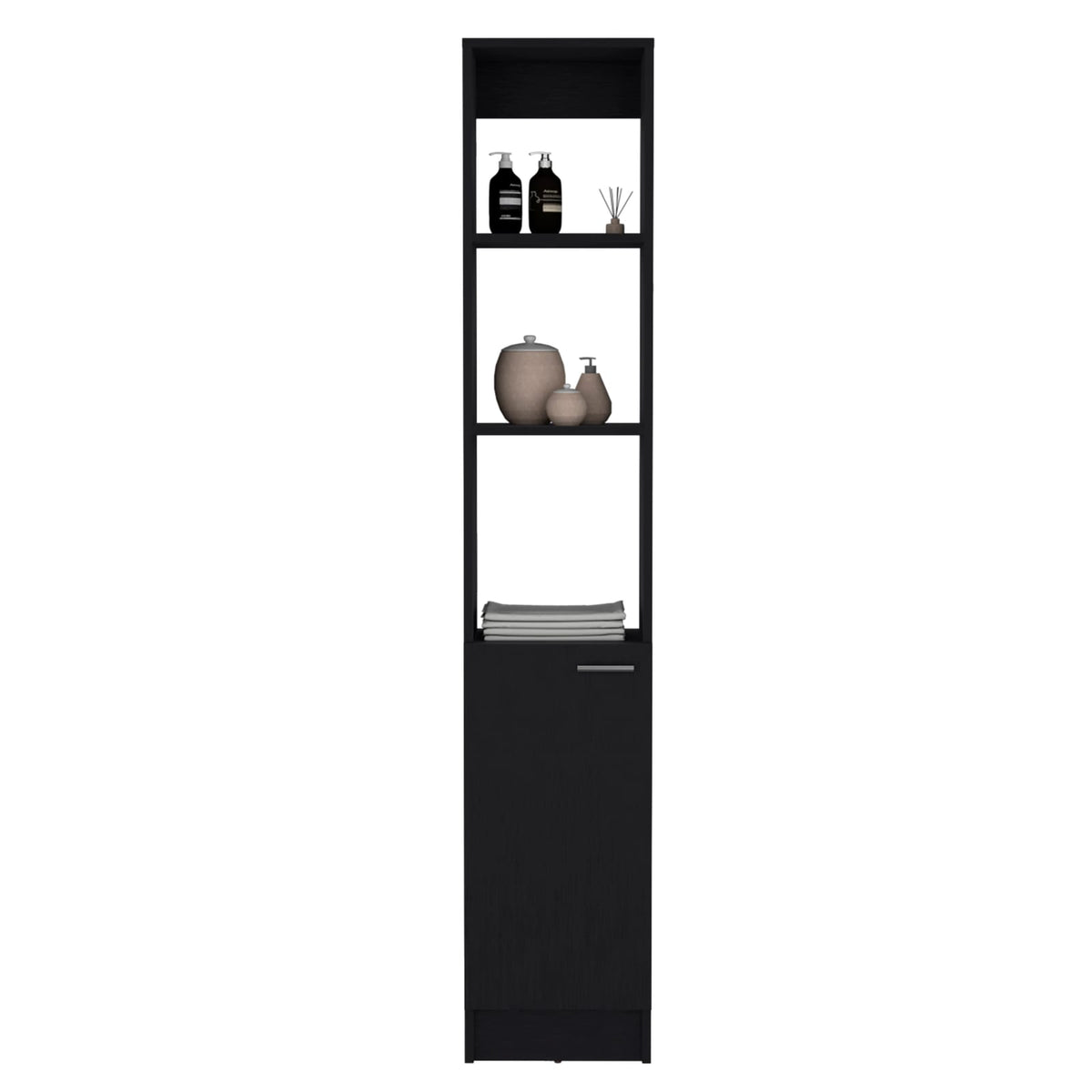 Linen Cabinet, 1 Door, Black - Adjustable Shelves