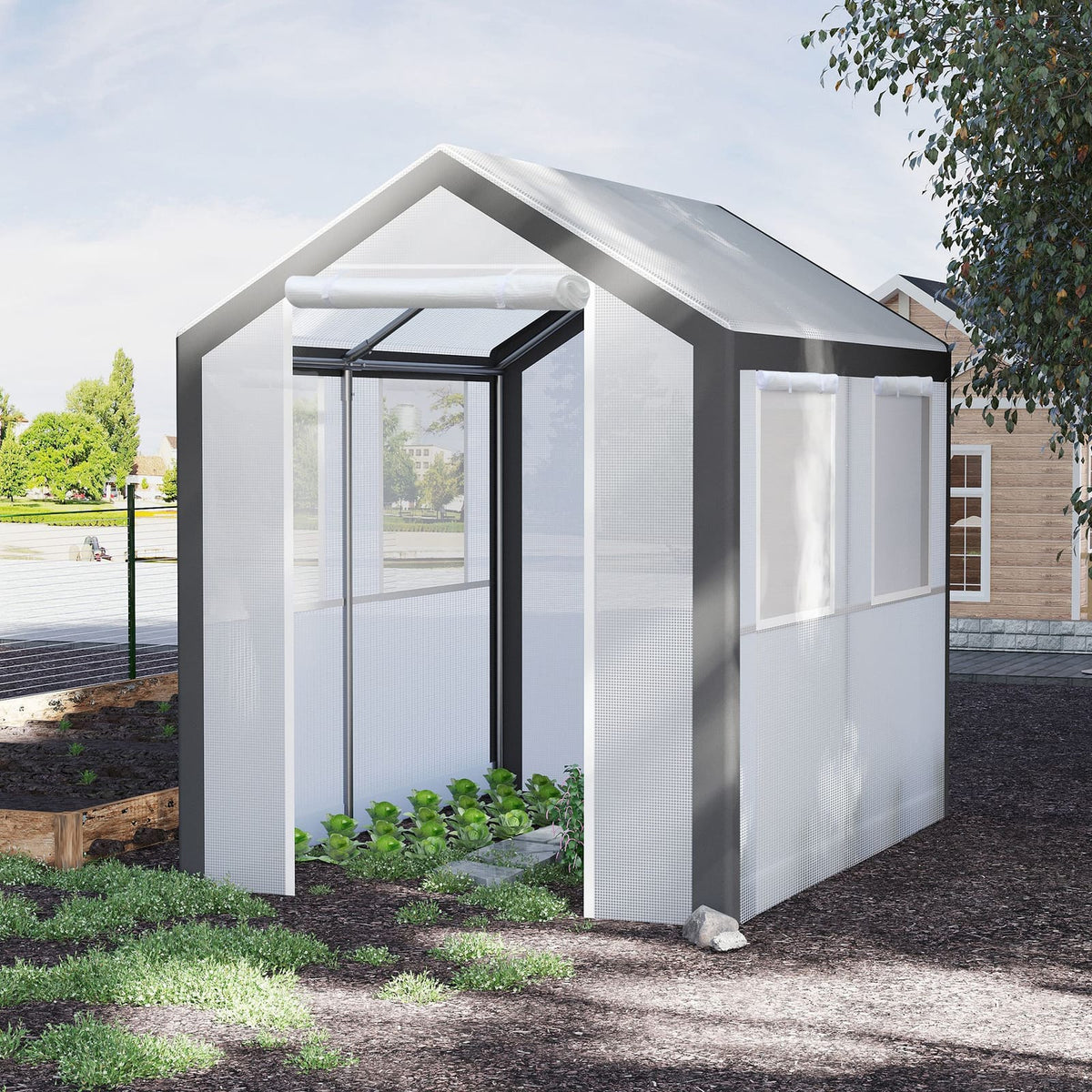 8 Foot Walk-In Greenhouse - White Polyethylene