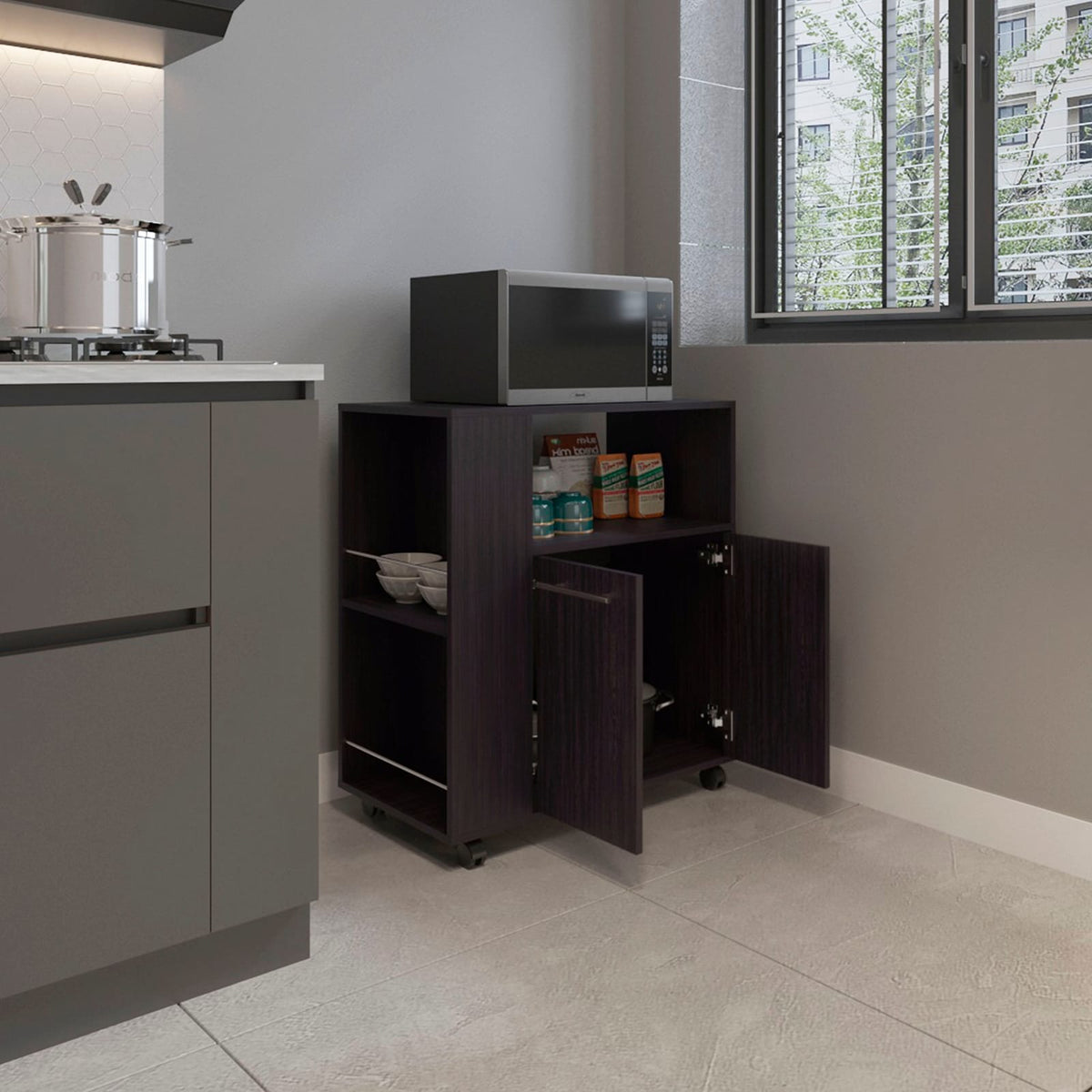 Black Kitchen Cart with Storage Shelves - 15.7" x 29.5"