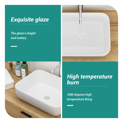 Modern White Ceramic Vessel Sink for Bathroom Countertop Installation