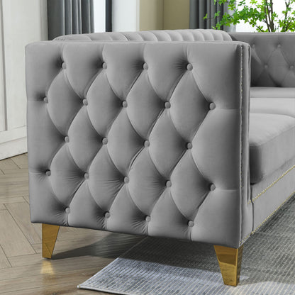 Gray Velvet Chesterfield Sofa - 3 Seat Couch