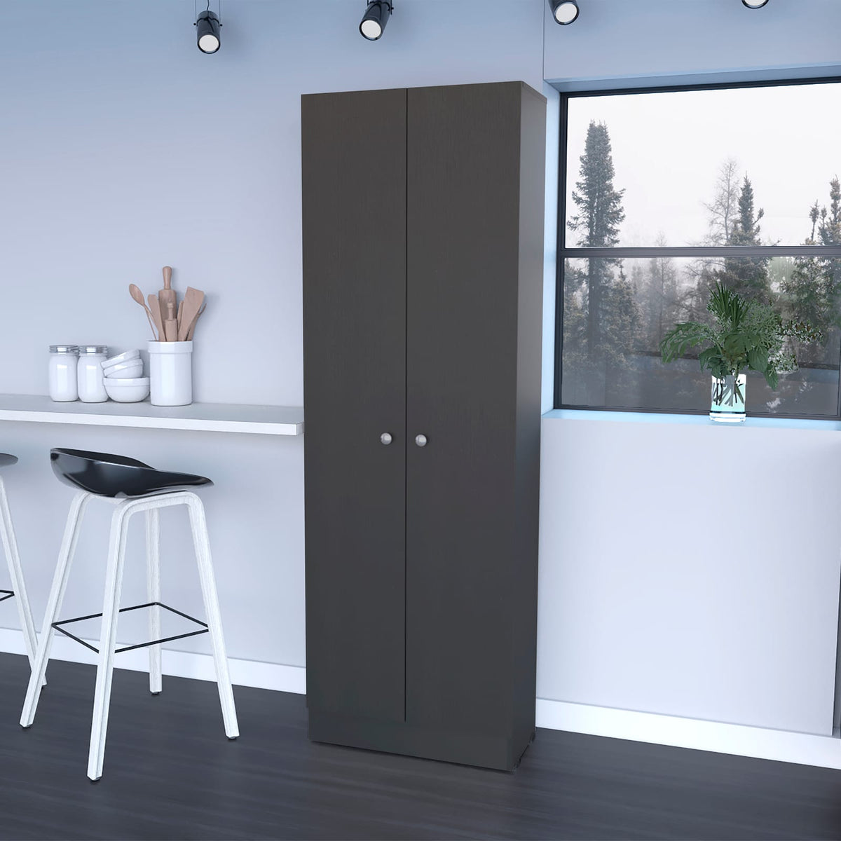Wenge Tall Storage Cabinet - 71" Buffet with 5 Shelves