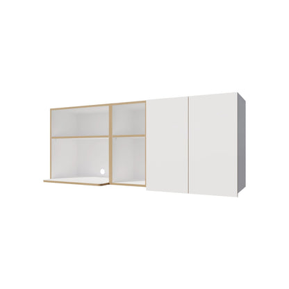 White & Natural Oak Wall Mounted Cabinets - 5 Shelves for Living Room