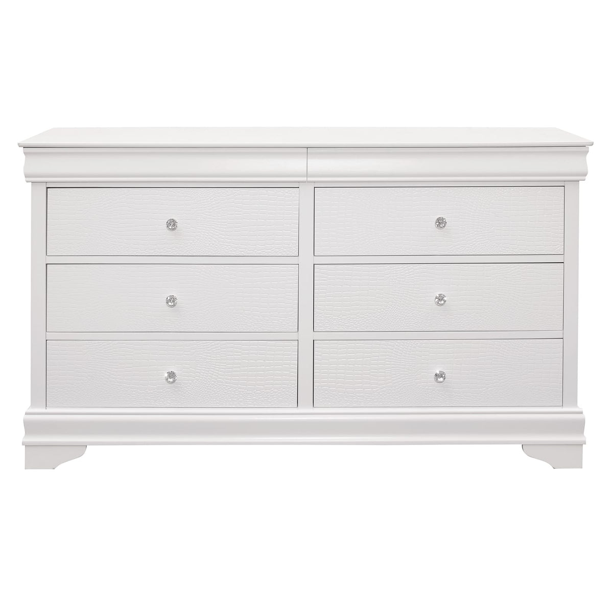 Traditional White Dresser - 6 Drawers Wood Finish