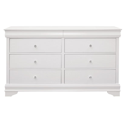Traditional White Dresser - 6 Drawers Wood Finish