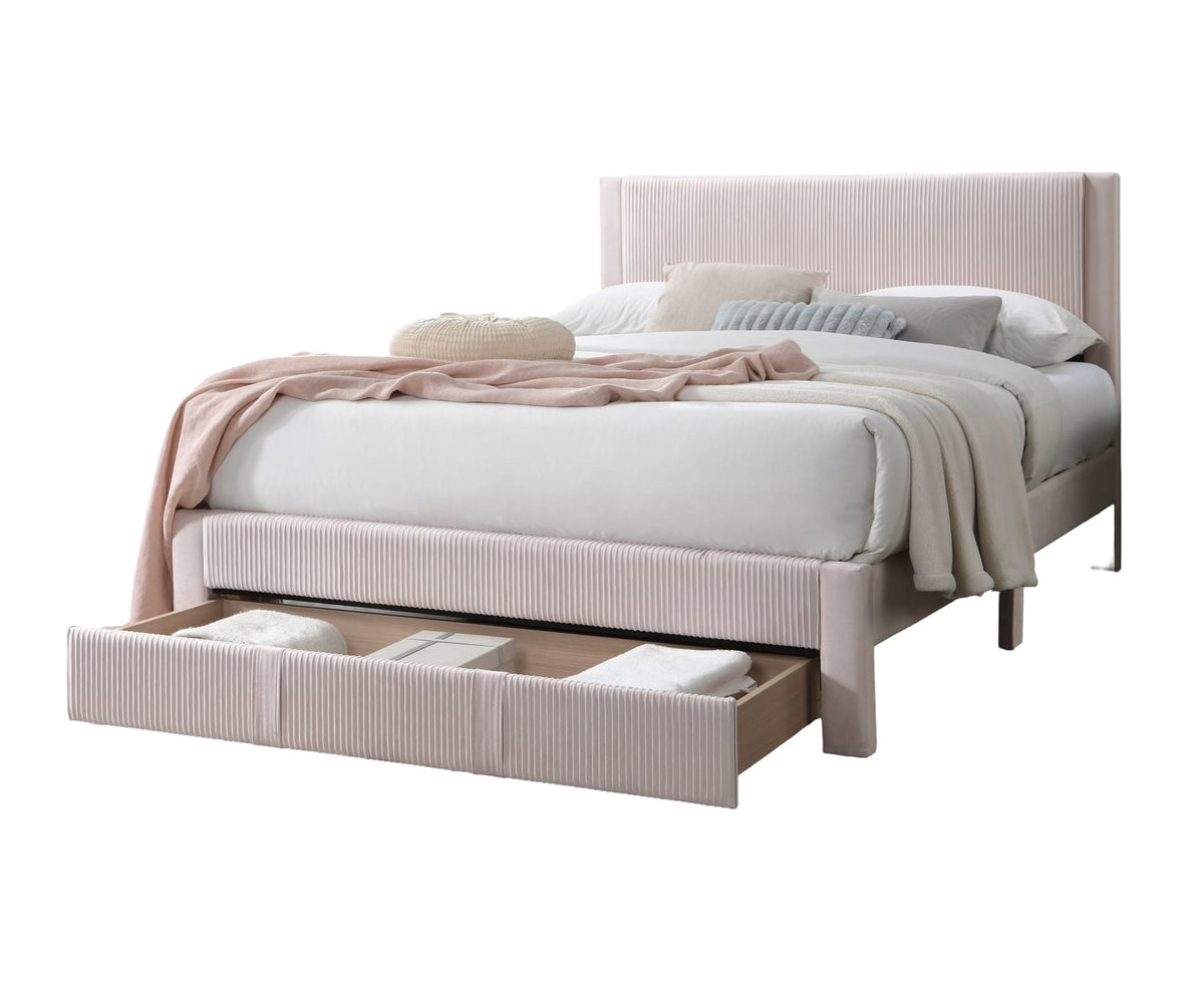 Contemporary Queen Bed Frame - Light Pink Corduroy Storage