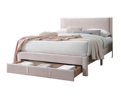 Contemporary Queen Bed Frame - Light Pink Corduroy Storage
