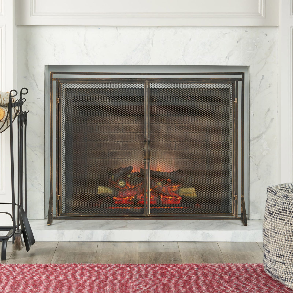 Black Gold Iron Fireplace Screen - Modern Fire Guard