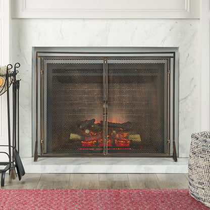 Black Gold Iron Fireplace Screen - Modern Fire Guard