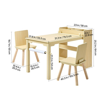 Kids Art Table & 2 Chairs - Wood Storage Desk