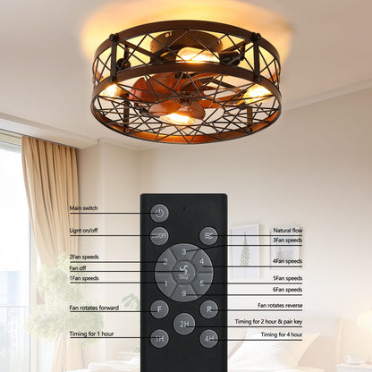 Black Caged Ceiling Fan Light - 20 Inch Farmhouse Style