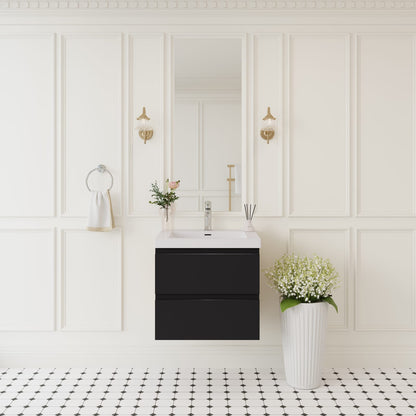 23.6 Inch Black Wall-Mounted Bathroom Vanity with Resin Sink