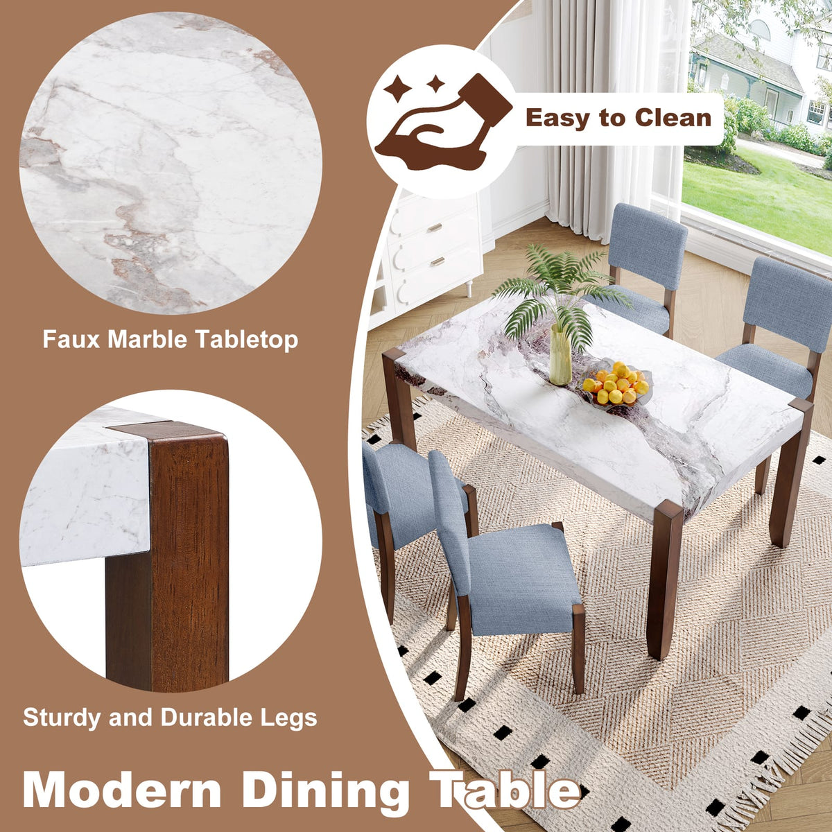 Gray & White Dining Table Set - Seats 4 for Dining Room