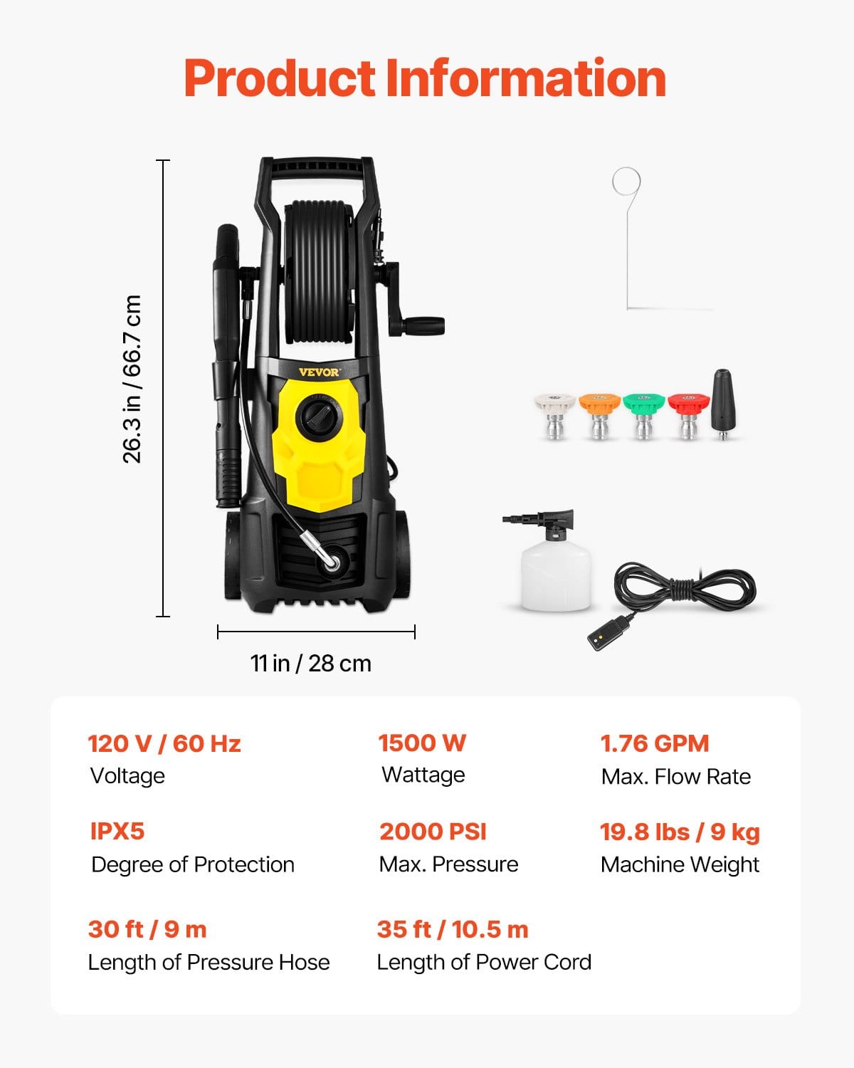 2000 PSI Electric Pressure Washer - Black Metal Frame
