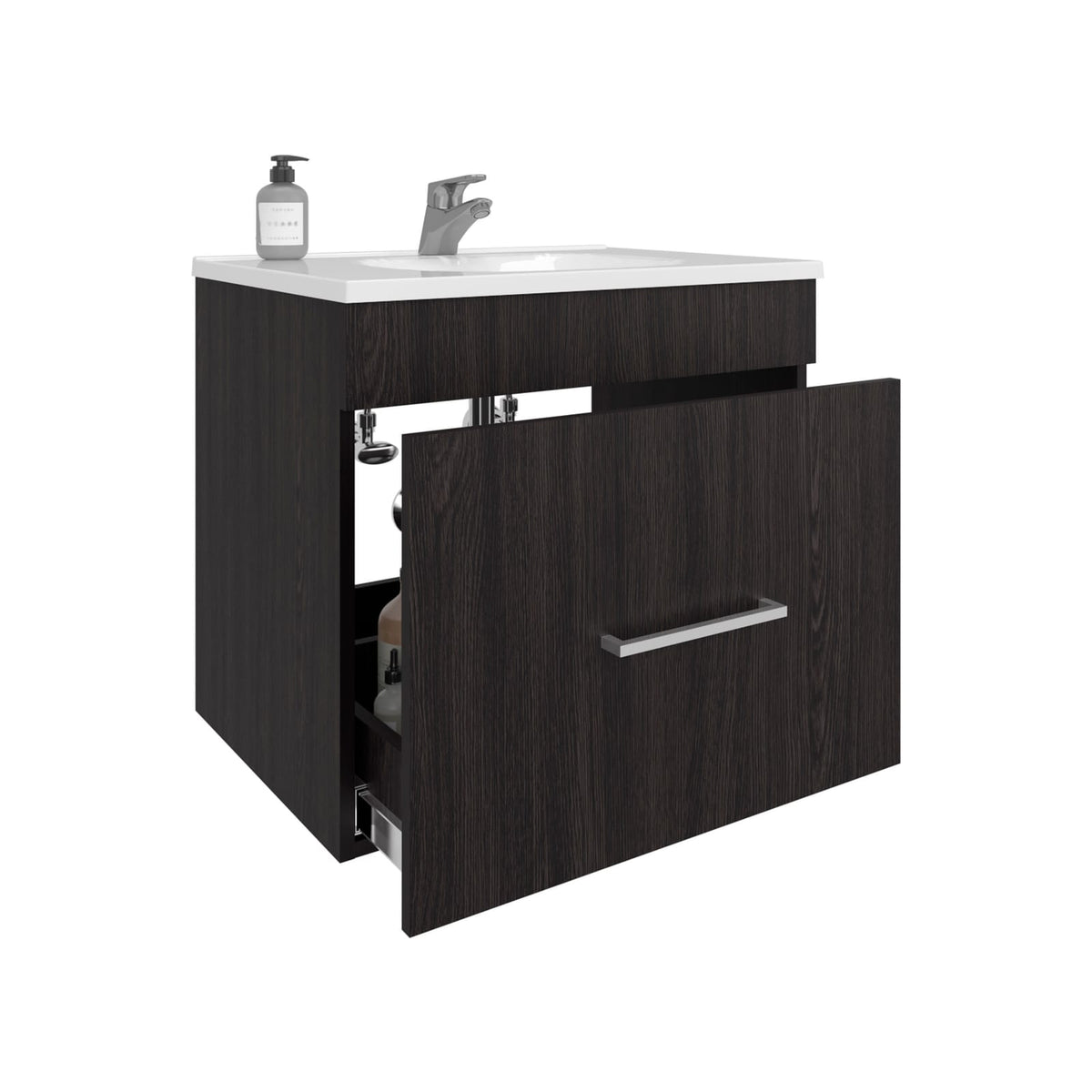 Black MDF Bathroom Vanity - 2 Drawers, Storage