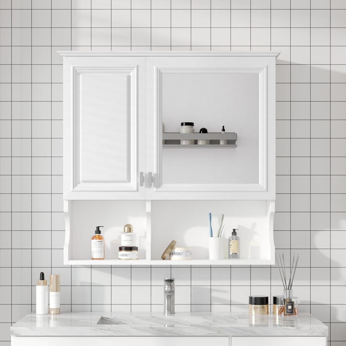 30 Inch White Mirror Medicine Cabinet - Wall Mounted Storage