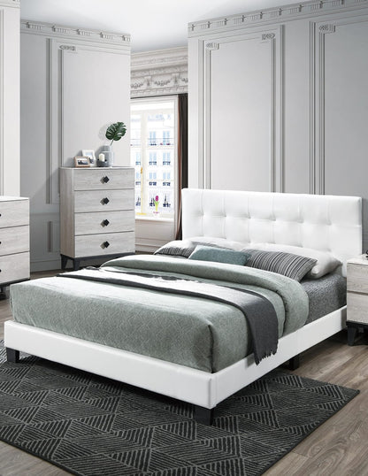 Modern Full Size Bed Frame - White Faux Leather