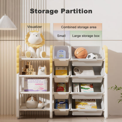 4-Tier Kids Bookshelf & Toy Storage - Grey, White, Yellow