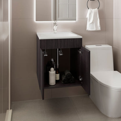 Black MDF Bathroom Vanity - 2 Drawers & Open Shelf