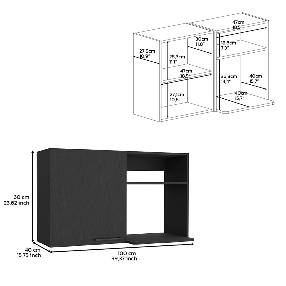 Black Particle Board Cabinet with Shelves for Kitchen Storage for Living Room