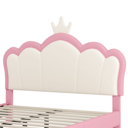 Full Pink Platform Bed with Crown Headboard - 80"L for Bedroom