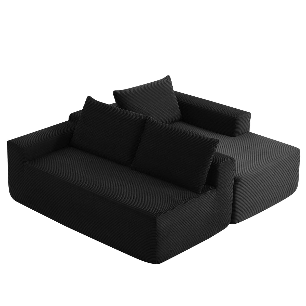 104" Black Fabric Sectional Sofa with Chaise Lounge for Living Room