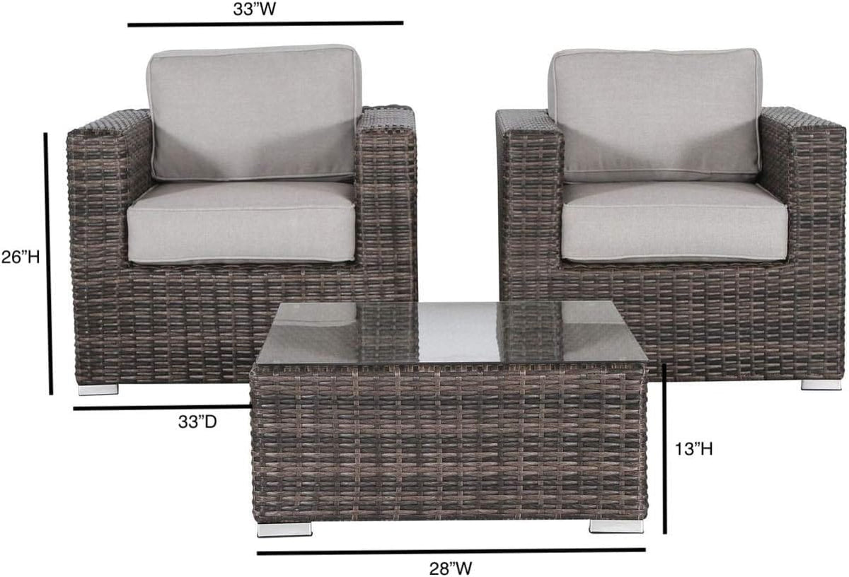 Brown Wicker Patio Sofa Set - 3 Piece Outdoor Furniture