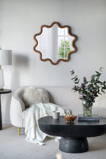 31" Wooden Accent Mirror - Brown Pine Frame, Bathroom Wall Decor