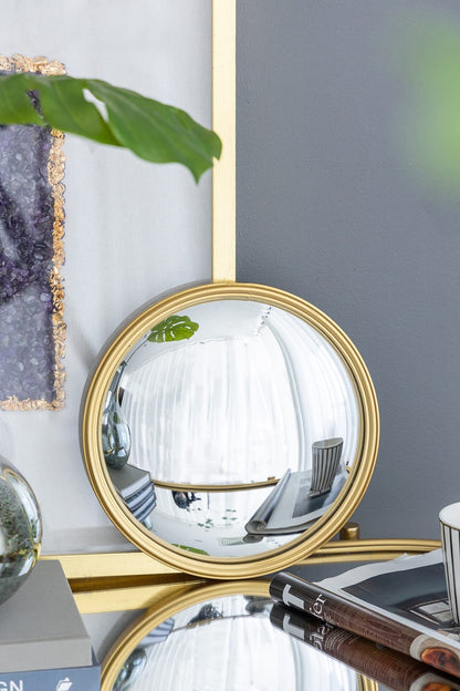 Gold Metal Wood Convex Mirror for Bathroom Renovation Upgrade