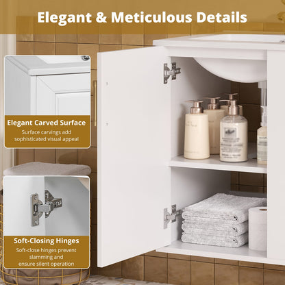 White Solid Wood Wall Mounted Bathroom Vanity with Storage Cabinet