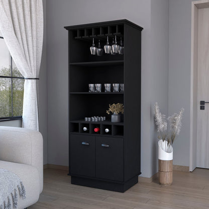 Wenge Bar Cabinet with Glassware Rack - 19"W x 15.7"D x 69.9"H for Living Room