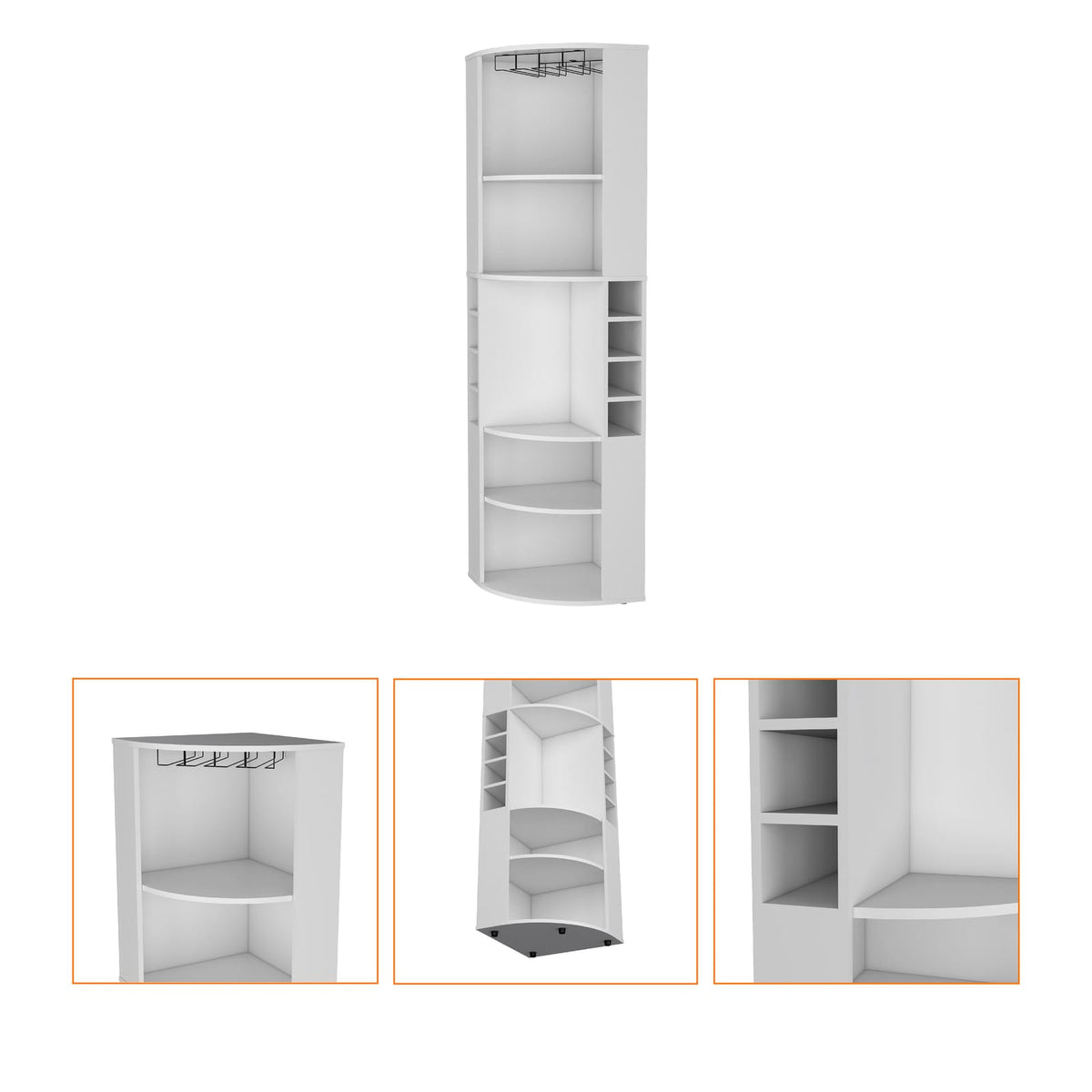 Corner Bar Cabinet with 5 Shelves & Wine Rack - White for Living Room