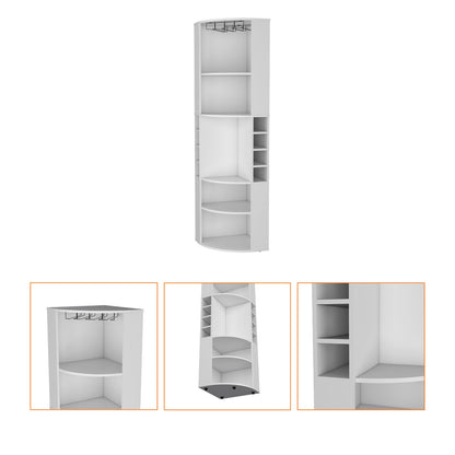 Corner Bar Cabinet with 5 Shelves & Wine Rack - White for Living Room