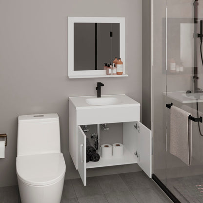 White Bathroom Vanity with Mirror - Wall Mounted Storage