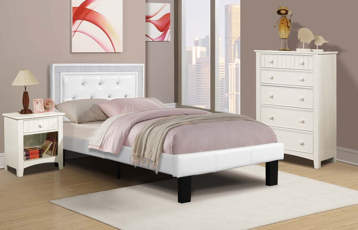 Twin Size White Faux Leather Bed Frame Glam Bedroom