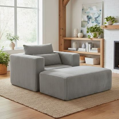 Oversized Corduroy Sofa Bed with Ottoman for Deep Media Comfort