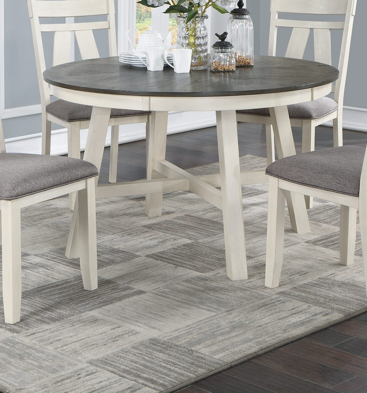 Antique White Gray Dining Table Set 5 Pieces