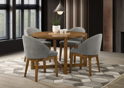 Walnut Round Dining Table Set - 5 Piece with Gray Chairs for Dining Room