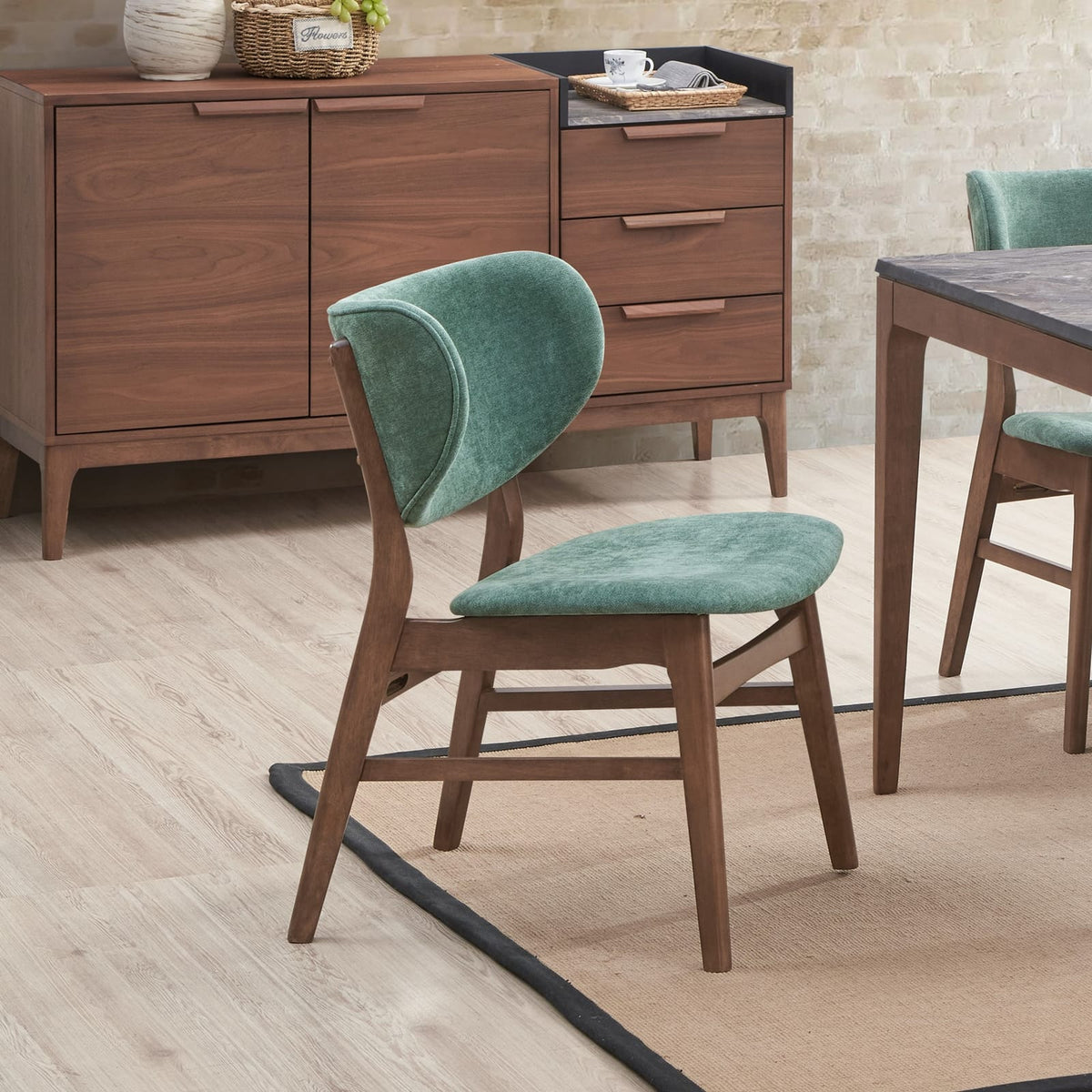 Mid-Century Modern Dining Chairs - Set of 2 Green Walnut Finish