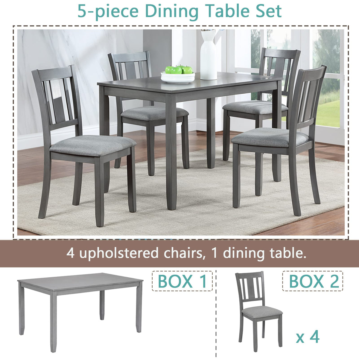 Gray Rectangular Dining Table Set - Seats 4