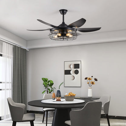 Black Iron Ceiling Fan with Light for Bedroom Decor and Guest Rooms