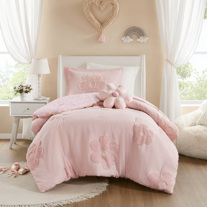 Twin Pink Chenille Comforter Set with Pillow