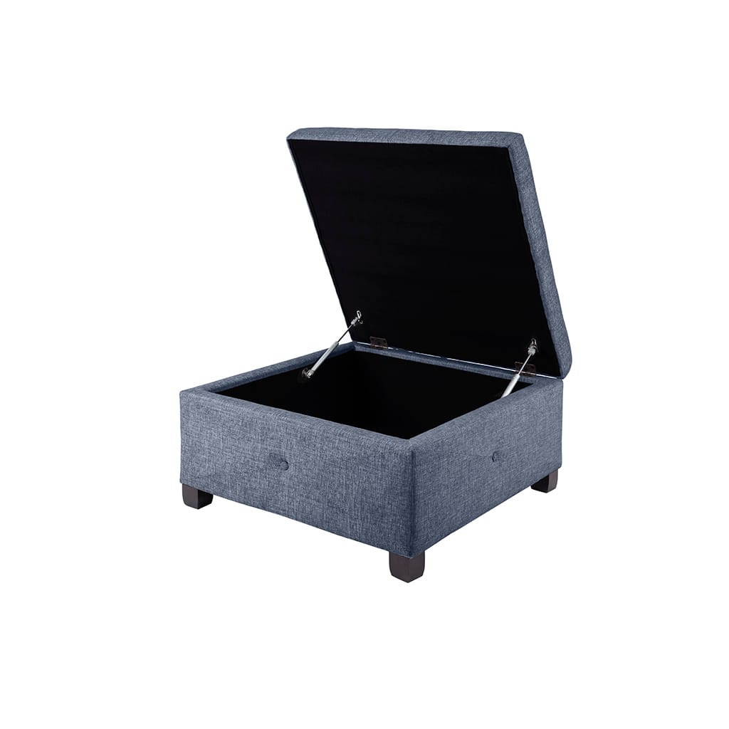 Blue Polyester Storage Ottoman - 29.5" Square