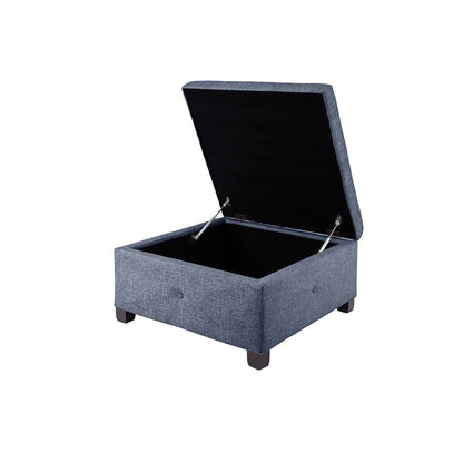 Blue Polyester Storage Ottoman - 29.5" Square